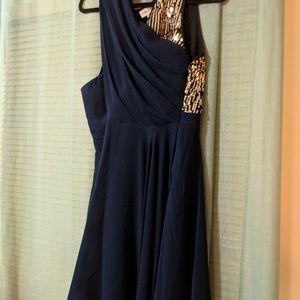 Navy blue dress with gold sequins in the back